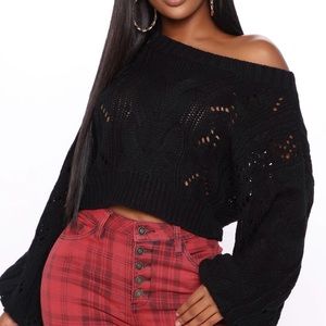 Fashion Nova Knit's Happening Off Shoulder Sweater Sz. M - Black